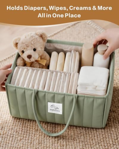 Diaper Caddy Organizer – Nursery Storage Basket (Soft Sage) - Image 3