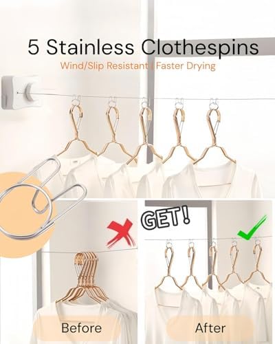 Retractable Clothesline 2X16.7 ft – Heavy-Duty 44 lb, Rust-Proof Stainless Steel, Wall-Mounted Indoor/Outdoor Clothes Line, Easy Install for Bathroom, Balcony & Apartment - Image 6