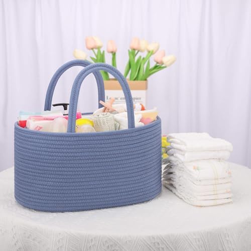 COMSE Large Cotton Rope Baby Diaper Caddy Organizer, Folkstone Gray - Image 7