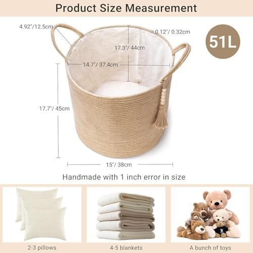 Mkono Woven Storage Basket for Blanket, Toys Plant Organizer, 15"W x 17.7"L - Image 2
