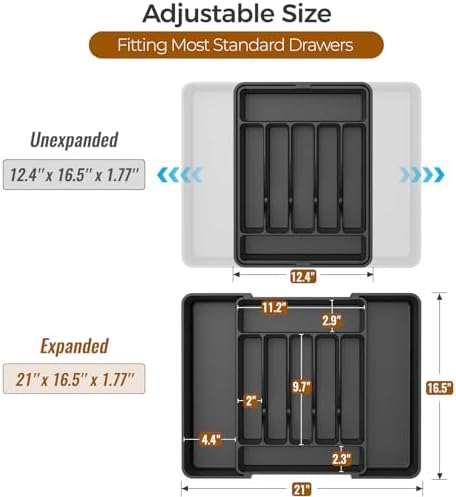 ukeetap Extra Large Expandable Silverware Organizer, Flatware Tray, Black - Image 3