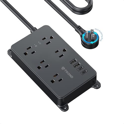 TROND Surge Protector Power Strip with 360° Rotating Plug, 10ft, Black by TRONDOfficial