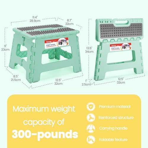 ACSTEP 9 Inch Folding Step Stool 300 LB Capacity Non Slip Foot Stool with Handle Plastic Foldable Step Stools for Kids Stepping Stool for Bathroom Black Small Step Stool (1 PC Teal) - Image 4