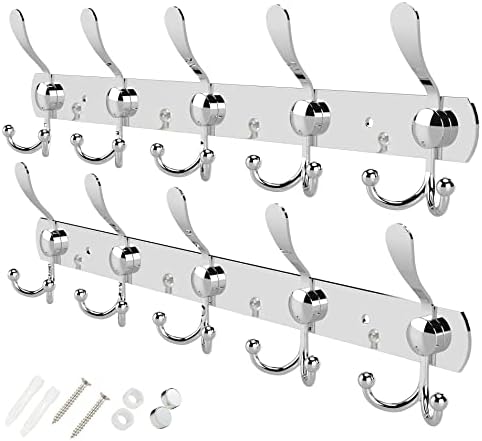 GlazieVault Coat Rack Wall Mount - Stainless Steel Coat Hooks (2 Pack) - Heavy Duty Wall Hooks for Clothes & Accessories (Silver Tri) by GlazieVault