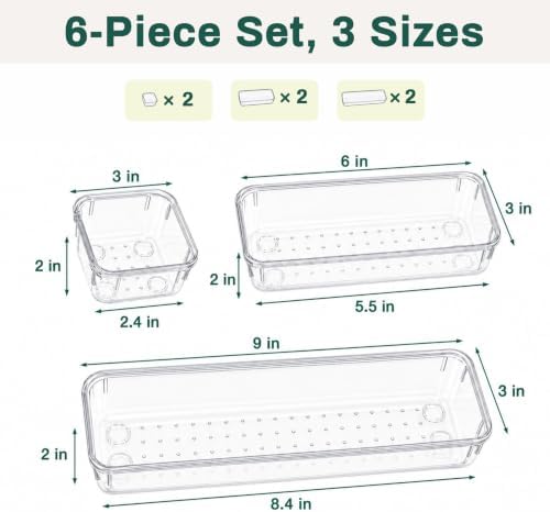 6 PCS Clear Plastic Drawer Organizers Set Storage Trays - Image 2