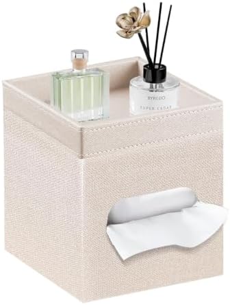 PU Leather Square Tissue Box Cover with Storage Tray,Modern Decorative Tissue Holder for Bathroom Vanity Night Stands, Office Desk,Stylish Tissue Holder for Home & Office Décor by YAPISHI
