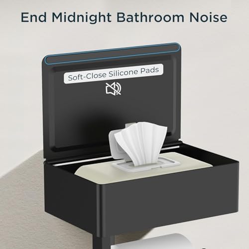 FORIOUS Toilet Paper Holder with Shelf, Wall-Mounted Modern Wipes Dispenser - Image 4