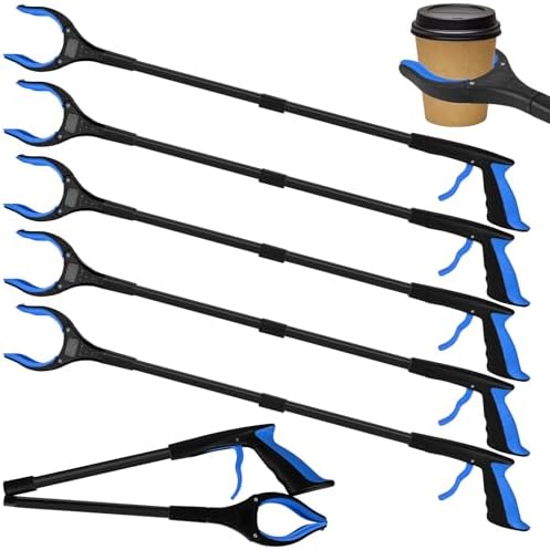 6 Pack 32 Inch Commercial Trash Grabber for Elderly Assist, Heavy Duty Lightweight Reacher with Ergonomic Handle & Non-Slip Grip, Multi-Use Outdoor Home Garden Cleanup Mobility Aid Tool by Tottist