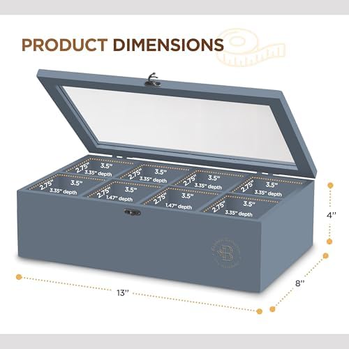 Tea Bag Organizer with Drawer - Gray Bamboo Tea Box Organizer, 8-Compartment Tea Storage Box with Acrylic Lid and Magnetic Closure, Tea Box for Kitchen Counter, Gifts for Mom, Wife, Tea Lovers (Grey) - Image 5