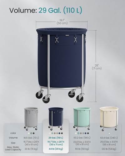 SONGMICS Laundry Basket with Wheels, 29 Gal., Steel Frame, Removable Bag - Image 6