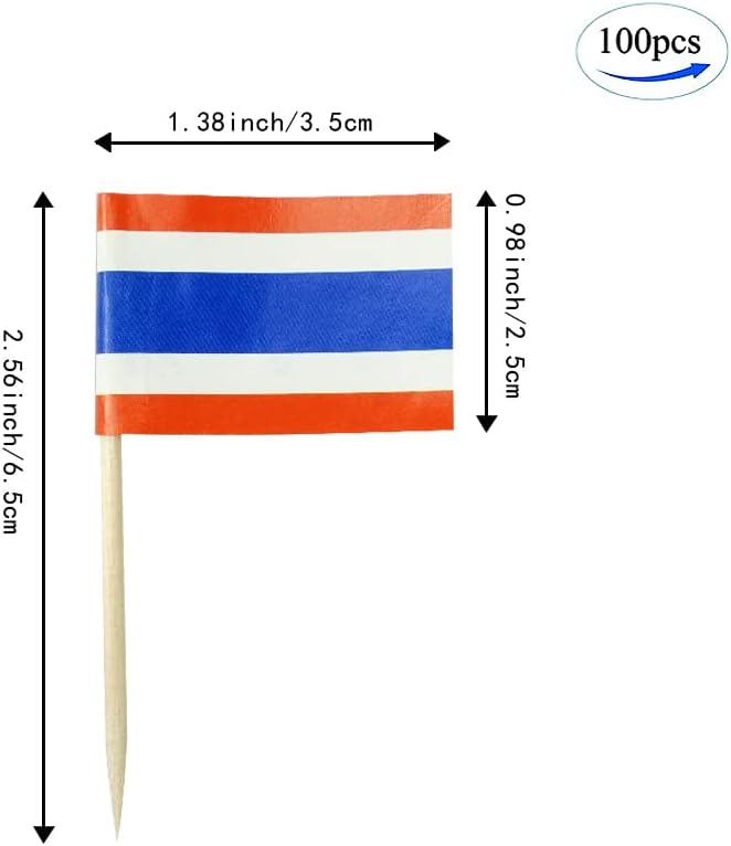 Thailand Flag Thai Flag, Small Mini Thailand Toothpick Flags for Food, Cupcakes, Cocktails, Appetizers, Bar Party Decorations