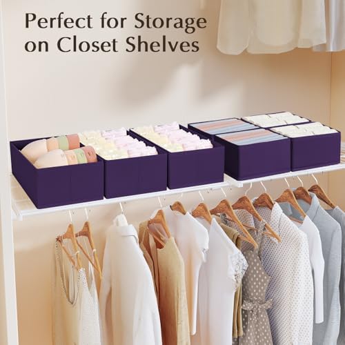 DIMJ Drawer Organizers Clothes, Set of 4 Dresser Organizer Bins, Fabric Closet Organizers and Storage, Shallow Drawer Dividers for Nursery, Clothing, Baby Clothes, Socks, Underwears, Tie (Purple) - Image 5