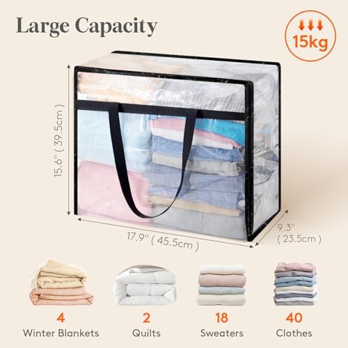 Lifewit 2 Pack Clear Storage Bags, 45L Clothes Organizer with Zipper - Image 2