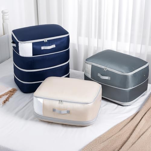 Comforter Storage Bag - 130L Large Capacity Blanket Storage Bags 4-Layer Ultra Space Saving Self Compression Organizer, Washable Compression Bags for Storage Comforter Blanket, 2-Pack, Grey - Image 5