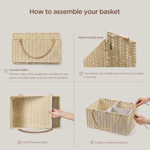 HBlife Large Baby Diaper Caddy Organizer, Paper Rope Storage Baskets Nursery Bin with Removable Divider, Portable Car Organizer for Diapers, Baby Shower Gifts, Newborn Essentials Must Haves - Image 3