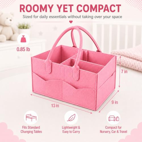 PandaEar Baby Diaper Caddy Organizer, Portable Diaper Holder Organizer Nursery Storage Basket for Wipes & baby stuff, Collapsible Baby Organizer with Divided Design (Light Pink) - Image 3