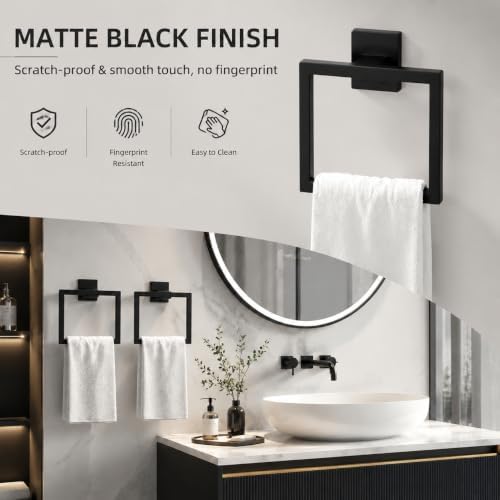 2PACK Matte Black Towel Ring Towel Holder,Durable SUS 304 Stainless Steel - Image 4