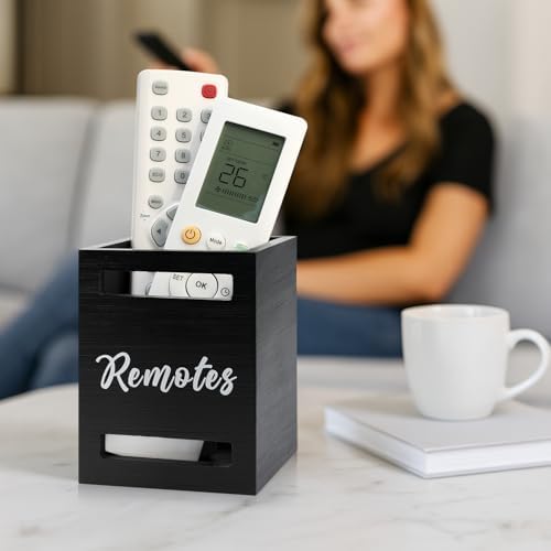 Black Wooden Table Remote Holder Wall Mount Nightstand TV Controller Caddy - Image 2