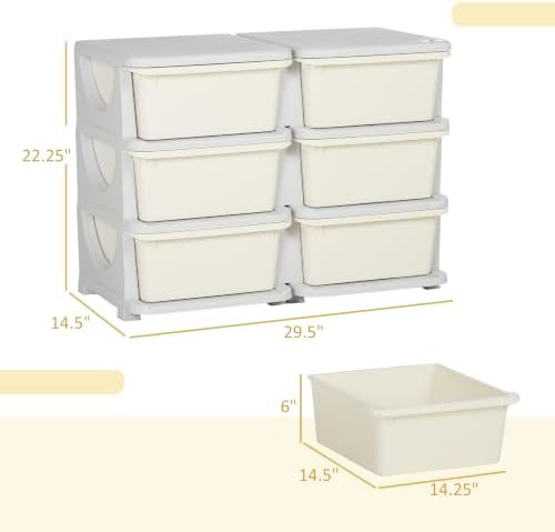 Qaba 6 Drawers Kids Storage Unit 3 Tier Toy Organizers Cream White - Image 3