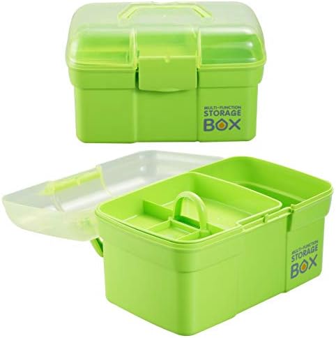 Kinsorcai 11'' Plastic Storage Box with Removable Tray, Multipurpose Organizer and Storage Case for Art Craft and Cosmetic (Green) - Image 3