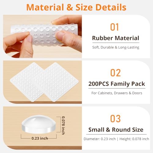 CHUNZEXI 200 PCS Clear Cabinet Door Bumpers, 1/4 Inch Round Rubber Pads - Image 3