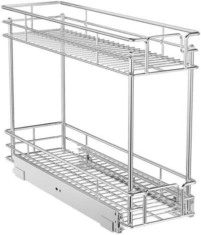 ROOMTEC Pull Out Spice Rack for Narrow Cabinet (5½" W X 21" D),2 Tier Slide Out Cabinet Organizer and Pull Out Shelves Under Cabinet Storage for Kitchen, Chrome by ROOMTEC
