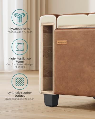 SONGMICS Storage Ottoman, 48 Inches Long Bed End Stool, Solid Wood Legs - Image 6