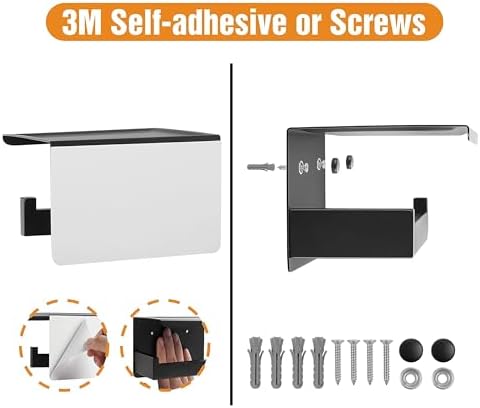 HITSLAM Toilet Paper Holder with Shelf, Stick on Matte Black Toilet Paper Roll Holder, Self Adhesive or Wall-Mount with Screws for Bathroom,Washroom - Image 2