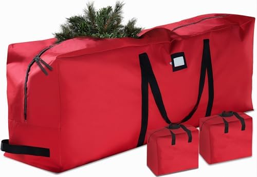 ZOBER Christmas Tree Storage Bag - With 2 Ornaments Accessories/Garland Bags - Fits 7.5 Ft Trees - 600D Oxford Fabric Christmas Tree Bag For Storage Box For Xmas - Strong, Durable Handles - Red by ZOBER