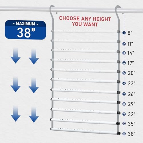 Hanging Closet Rod Extenders, Adjustable Width and Height Closet Extender Hanging Rod, Space-Saving Closet Hanging Rod, Heavy Duty Closet Bar for Hanging Clothes, 1 Pack White - Image 3