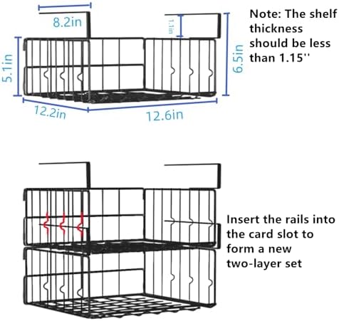 Under Shelf Basket Storage 2Pack - 11.8in Metal Under Cabinet Shelf, Hanging Wire Basket Shelves, Undershelf Storage Basket for Kitchen Pantry Bookshelf - Image 2