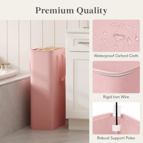 Lifewit Slim Collapsible Laundry Basket with Handles, 65L, Pink - Image 4