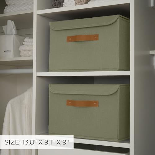 Decorative Linen Storage Boxes with Lids - Large Set of 2 Organizer Bins - Image 2