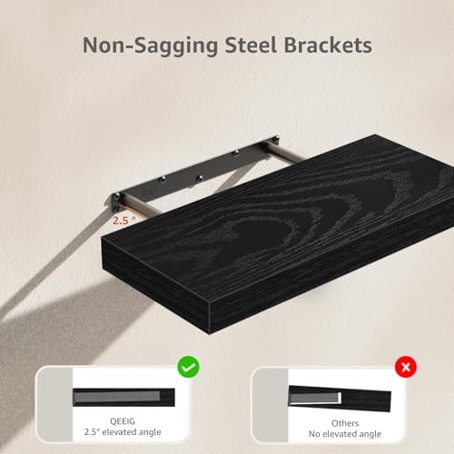 QEEIG Bathroom Floating Shelves for Wall (Black, Set of 2, 15.7") - Image 5