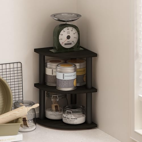 Furinno Turn-N-Tube Kitchen Countertop Organizer, 3-Tier Corner Countertop Organizer Shelf, Corner Shelf, for Kitchen, Pantry, Organizers and Storage, Espresso - Image 2