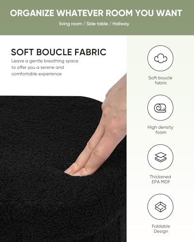 B FSOBEIIALEO 16.14" Boucle Storage Ottoman Cube for Dorm Room, Black - Image 5