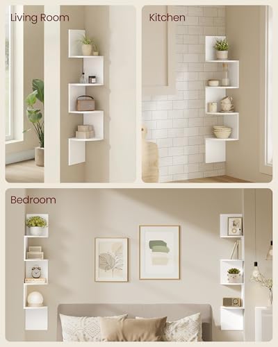 VASAGLE Set of 2 Corner Shelves Wall Mount, 4-Tier Floating Bookshelves - Image 4