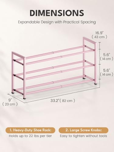 Bumusty 3 Tier Expandable Shoe Rack for Closet, Pink - Image 2