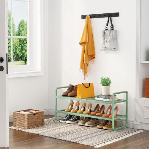 Expandable Metal Shoe Rack for Closet, Entryway & Garage, 2-Tier, Green - Image 2