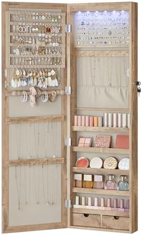 SONGMICS 6 LEDs Mirror Jewelry Cabinet, 47.2-Inch Tall, Lockable by SONGMICS