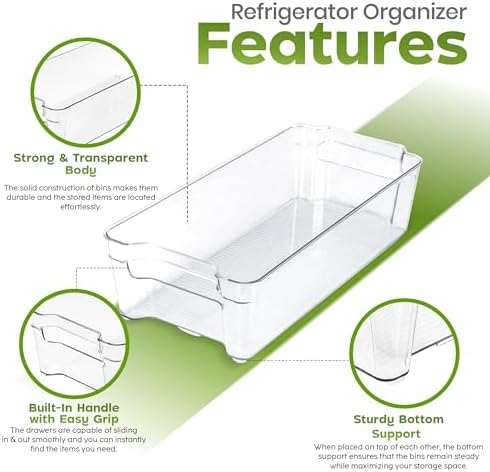 Utopia Home Plastic Stackable Storage Bins for Fridge, 8 Pack, Clear - Image 6