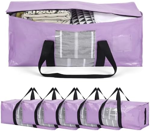 6 Pack Heavy Duty Extra Large Dorm Moving Bags, Purple by Bulyoou