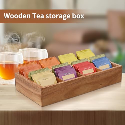 Acacia Wood Tea Bag Organizer with 8 Slots – Tea Bag Holder and Tea Organizer, Sugar Packet Storage for Countertops, Set Of Two - Image 7