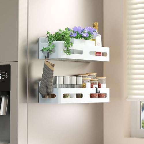 Sevenblue 2-Pack Magnetic Spice Rack for Refrigerator with Hooks, White by Sevenblue