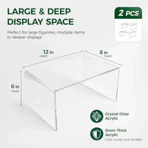 Large Acrylic Risers 2 Pack, Clear Display Stands, 12 x 8 x 6 Inch - Image 2