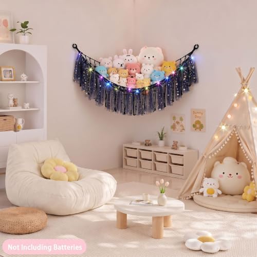 FIOBEE Stuffed Animals Net LED Light Toy Hammock for Kids Bedroom Storage - Image 2