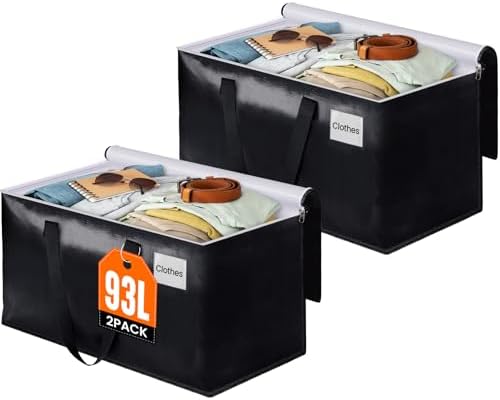 Heavy Duty Moving Bags, Extra Large Storage Bags, 93L, 2-Pack, Black by BlissTotes