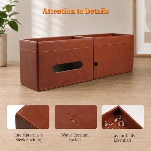 LAMOTI Tissue Box Cover Rectangle with Storage, PU Leather Tissue Holder - Image 4