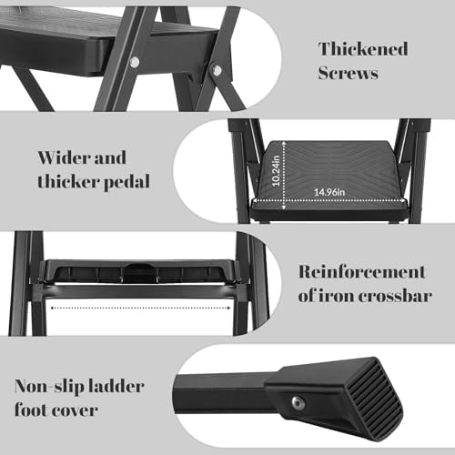 XinSunho 3 Step Stool, Heavy Duty Steel with Foldable Handrail & Tool Tray - Image 6