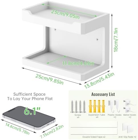 NiHome Bedside Wall Shelf Organizer, Wood 2-Tier Floating Nightstand, White - Image 3